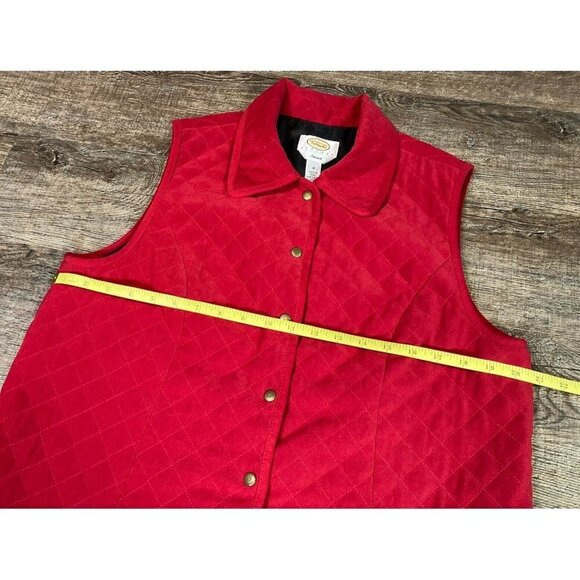 Talbots Womens Quilted Collared Vest Red Snap Front Stretch Petites M - Picture 4 of 7